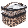 Double Layer Cosmetic Bag PVC Leopard Print Design Portable Large
