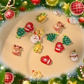 100Pcs Christmas Nail Charms 3D Muti Shape Flat Craft Resin Nail Art Charm Xmas Tree Reindeer Santa Claus Nail Art Rhinestones Snowman Bell Cute Winter Nail Supplies for Craft Making Ornament DIY