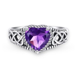 DOTOUJOUR Natural Amethyst Promise Ring for Women Celtic Knot 8mm Heart Cut Amethyst Rings 925 Sterling Silver Size 8