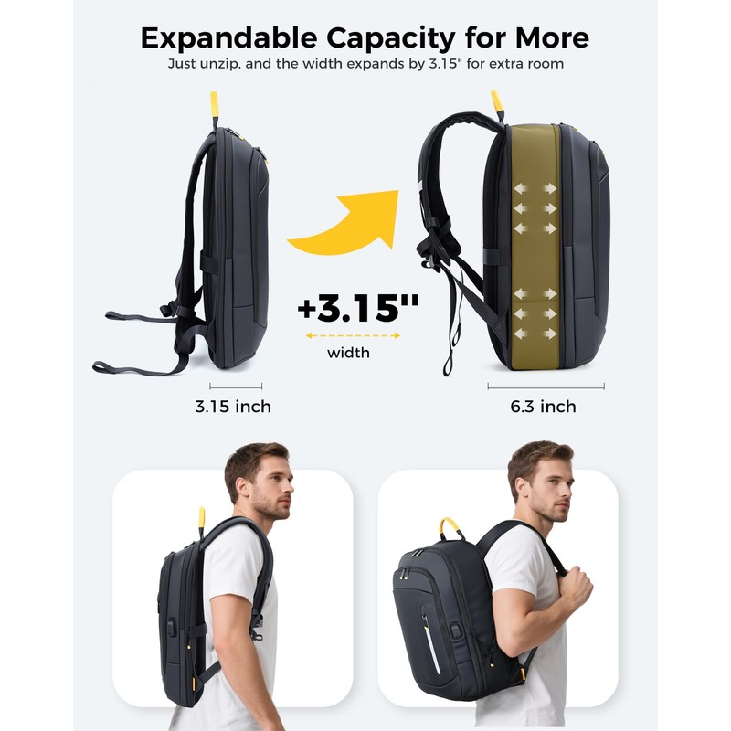 Lekespring Slim Laptop Backpack for Men, 15.6 Inch Expandable Business