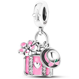 NUJIFFY 925 Sterling Silver Charms Bead for Bracelets Necklaces, Pink Flower Bag Charms Pendant, Bunny Piggy Bead Charm Bracelets, Cute Graduation Gifts Jewelry for Women