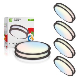 ASD LED 16 Inch Round Flush Mount Light Fixture | 24W 1900LM 3000K-5000K 120V | 3CCT, Dimmable, Energy Star, ETL Listed | Close to Ceiling Double Ring Lamp, Low Profile Lighting | Black, 4 Pack