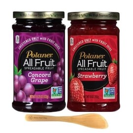 Polaner All Fruit Spreadable Fruit, Concord Grape and Strawberry, 15.25 Ounce Pack of 2- with Make Your Day Spreader
