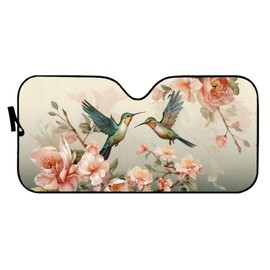 SEANATIVE Hummingbirds Floral Windshield Sun Shade Cover Front Car Sun Shade Accordion UV Ray Protector