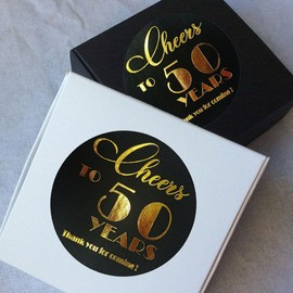 Cheers to 50 Years Birthday&Anniversary Black & Real Gold Foil Birthday Party Stickers - Set of 100, 1.6" Round,50th Anniversary Decor Stickers, Party Labels for 50th Birthday (50th)