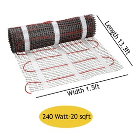 EconoHome Underfloor Heating Mat - Fluoropolymer Insulated Floor Electric Heat Mats for Tile, Wood, Laminate - Indoor Home Warming Systems - Compatible with GFCI Thermostat (Thermostat not included)