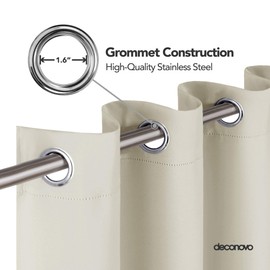 Deconovo Blackout Curtains for Living Room, Room Darkening Curtain Panel for Bedroom, Thermal Insulated Window Curtain, 1 Panel, Light Beige, 52 W x 63 L Inch Long Curtain