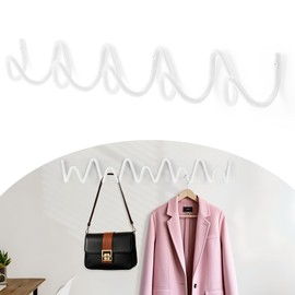 Bumtosc Coat Rack Wall Mount, Creative Wave Wall Hooks 20KG Capacity, Easy Installation, Multi-Purpose Hooks for Coat, Hat, Bag, Umbrella (While, 49cm x 7.5cm (19.29" x 2.95"))