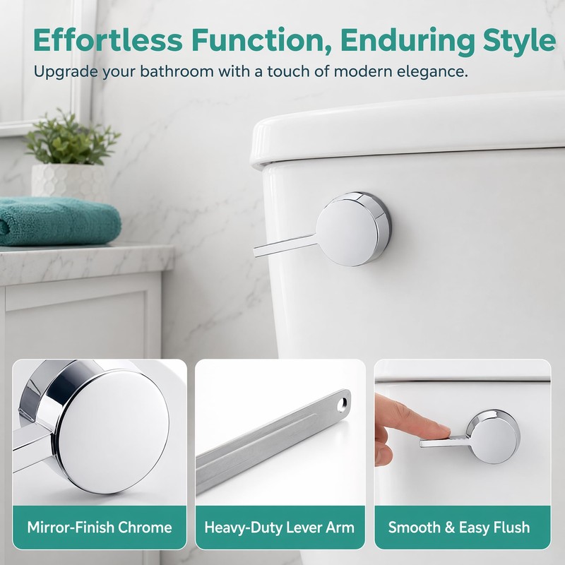 Side Mount Toilet Flush Handle, Chrome Zinc Alloy Lever, Long