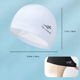 PMELCXD Swim Cap, Swimming Cap Man Women, Pure Color Nylon Spandex Fabric Comfortable and Not Tight, Bathing Swim Cap for Long and Short Hair（White）