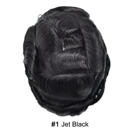 SINGA HAIR Toupee for Men Real Human Hair Replacement System Injected Poly Skin Mens Toupee Wigs Durable PU Hair Piece Unit for Men (8X10-120% Medium Light to Medium Density-#1 Jet Black