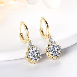 DYUNQ 1-2CT Moissanite Drop Earrings for Women, Imitation Diamond Dangle 18K White Gold Plated D Color Round Cut 925 Sterling Silver Wedding Earrings for Brides Bridesmaid, GRA Certified