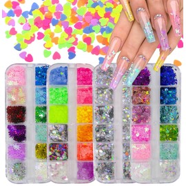 LoveOurHome Christmas 4 Boxes Holographic Butterfly Snowflakes Chunky Nail Glitter Flakes Heart Sequins Confetti Resin Accesssories Manicure Tips Decorations for Nails Crafts Resin Makeup