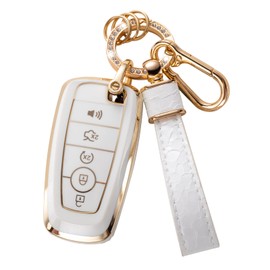 CACARLIKE for Ford Key Fob Cover with Key Chain, Car Key Fob Case Compatible with Ford Edge Escape Expedition Explorer Fusion Mustang Ranger F-150 F-250 Smart Key Protector Holder