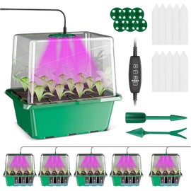 6Pcs Bandejas de Germinación de Semillas, Macetas para Sembrar, con Luz de Cultivo, Temporizada, 12 Agujeros, Bandejas de Cultivo Ideal para Invernadero y Jardinería(Verde)