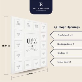 Rustic Red Door Co. School Years Picture Mat with 15 Openings – 11x14 School Days Photo Collage - No Frame – 2 Pre-School & Kindergarten to 12th Grade High School Graduation (Class of 2040, White)