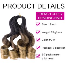 JVILO French Curly Braiding Hair for Box Braids 7 Packs 12 Inch Loose Wave Braiding Hair Pre Stretched Crochet Braids Spanish Curly Braiding Synthetic Hair Extensions(12inch 7packs, C14)