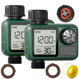 XinFuturse, temporizador de agua de 2 piezas, temporizador de manguera de jardín programable con retardo de lluvia, sistema de riego manual y automático, temporizador de riego digital impermeable,