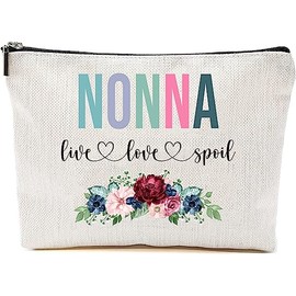 AcevedoDesign Nonna Live Love Spoil Makeup Bag, Grandma Mother's Day Gifts From Grandchildren, Travel Bag, Nonna Gift Idea Birthday, Nonna Travel Bag, New Nonna Gift, White, 7”x9.8”