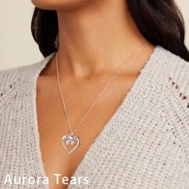 Aurora Tears Love Heart Bow Pendant Necklaces 925 Sterling Sliver Pink Bow Cubic Zirconia Heart Jewelry for Women DP0343W