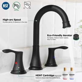 Black Widespread Bathroom Faucet with Metal Pop Up Drain & Faucet Supply Hoses by PARLOS