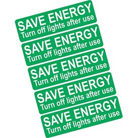 Save Energy Stickers - Light Switch Stickers - Turn off Lights or Appliances - 6.6cm Wide (Pack 10, Green - Save)