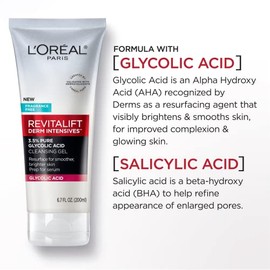 LOral Paris LOreal Paris Revitalift 3.5 Pure Glycolic Acid Cleansing Gel wth Salicylic Acid, Resurface for Smoother Brighter Skin, 6.7 fl oz          