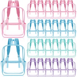 Amylove Clear Black Backpacks Bulk 15" PVC Transparent Backpack Large Clear Bookbags Heavy Duty School Bag for Students Sport(Multicolor,Multiple Pockets,24 Pack)