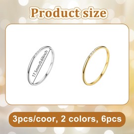GOMAKERER 6 Pcs 2 Colors Rhinestone Plain Band Rings, 17.5mm Thin Band Rings Stainless Steel Stackable Ring Wedding Ring for Women Jewlery Boho Gift