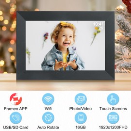 Frameo 10.1 Inch WiFi Digital Picture Frame, 1920x1200 HD IPS Touch Screen Photo Frame Electronic, Auto-Rotate, Wall Mountable, Gifts for Men/Women/Couples/Father/Mom/Grandparents/Birthday,Black