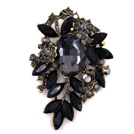 HAISWET Statement Brooch Pin Jewlery Gift Black Rhinestone Flower Accessory Retro Gold Tone