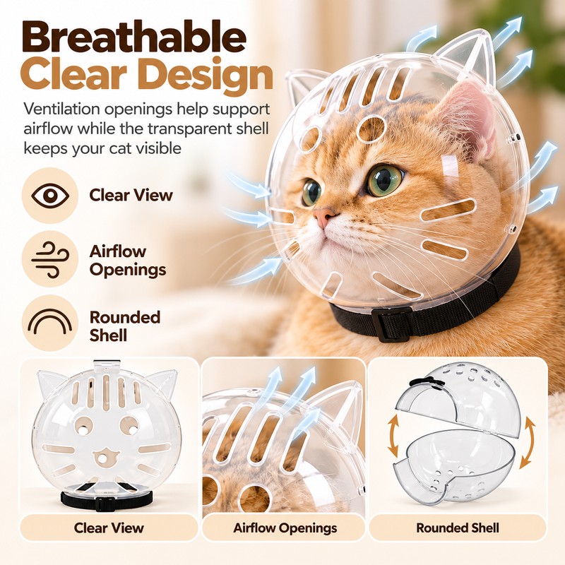 Breathable Cat Grooming Muzzle for Nail Trimming – Clear Anti-Bite