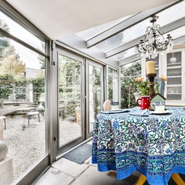 Sweet Us Paisley Paradise Floral Cotton Block Print Tablecloth and One Gray Napkin, Floral Kitchen Dining Table Cloth, Table Cover for Indoor and Outdoors, Emerald Bay, 72-in Round