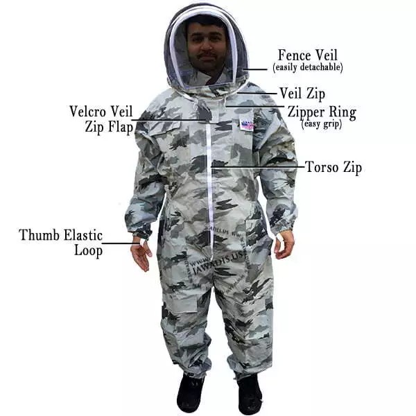Jawadis USA Snow Camouflage Beekeeper Full Bee Suit - S