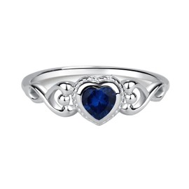 Precious Pieces Sterling Silver September CZ Simulated Birthstone Baby Ring with Heart for Little Girls, Kids and Toddlers (Size 3)