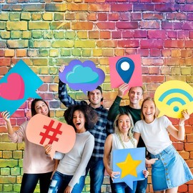 10x8ft Colorful Brick Wall Backdrop, Retro Theme Stone Brick Wall Background for 80's 90's Hip Hop Disco Birthday Wedding Themed Party Supplies