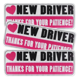 3pcs New Driver Magnet for Car, Thanks for Your Patience New Driver Stickers Magnetic Reflective Bumper Sticker Safety Vehicle Novice Learner Driver Sign for Car & Windows (Black Pink)