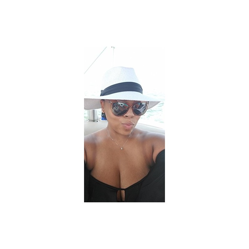 DRESHOW Women Wide Brim Straw Panama Roll up Hat Fedora