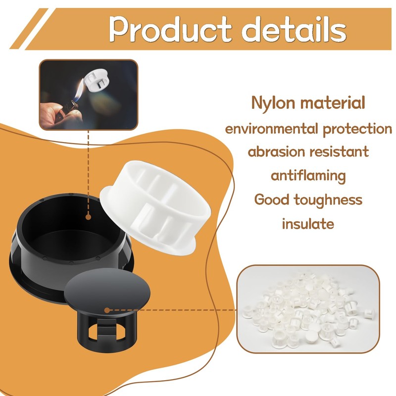 200PCS 7 Sizes White Nylon Plastic Plugs for Round Holes,