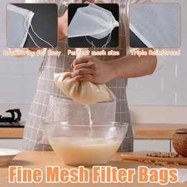8 Pcs Nut Milk Mesh Bag,Cheese Cloths for Straining,Muslin Strainer Cloths,Drawstring Filter Mesh Bag for Filtering Juice,Nut,Milk,Yogurt,Coffee,Soy Milk（200&100mesh）