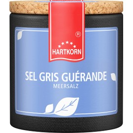 Sel Gris de Guérande Medium Coarse - 85 g Sea Salt in Cardboard Wrap Box with Cork Lid by Hartkorn - Resealable and Refillable