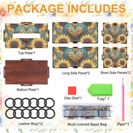 DIY Diamond Painting Tissue Box Cover – Wooden Napkin Holder with Sunflower, Leopard Print & Butterfly Design, Decorative Rhinestone Craft Kit, Diamond Painting Box, 22.5x12.7x10.5cm