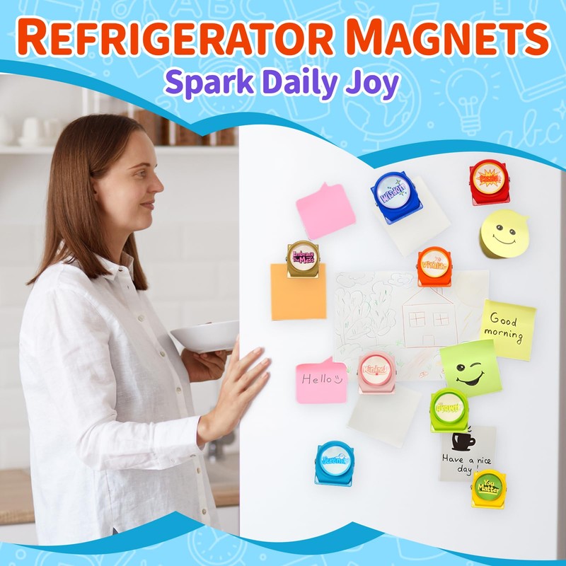 8 Pack Magnetic Clips with Encouraging Phrases - Decorative Fridge