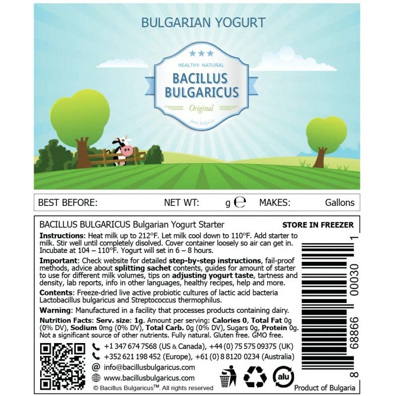 Bacillus Bulgaricus yogurt starter, culture,probiotic (makes 1gal/4litres)