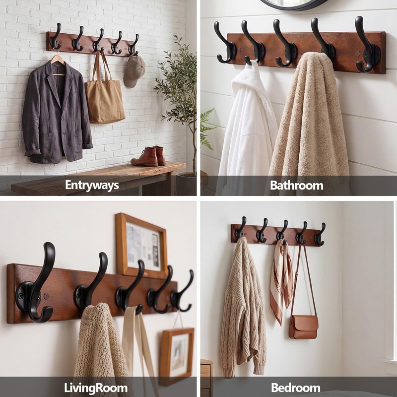 PEOIAOY Wall Mounted Coat Hooks, 5 Dual Hooks, 17.72 Inches