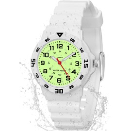 Kids Analog Watch for Girls Boys Children Teens, 5-12 Years Old, Learning Time and Easy to Read Luminous Dial, Wrist Watch with Soft Band, 30M Waterproof (White-Luminous)