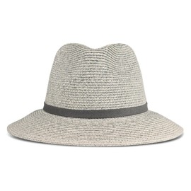 Lucky Brand Women's Summer Straw Wide Brim Boater Panama Adjustable Hat (One Size Fits Most), Leather Tie - Gray, One Size