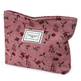 Women's Cosmetic Bag Toiletry Bag Travel Makeup Bag, red, Pink Flower