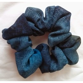 Blue Floral Georgette Hair Scrunchies-Full - Made in the USA