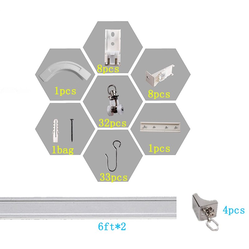 6ft-12ft Upgraded Aluminum Curtain Track, Ceiling or Wall mount, Curtain